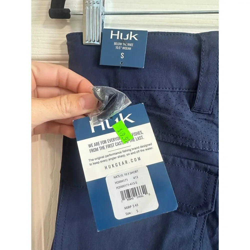 Huk NWT Next Level 10.5 Inch Shorts Sz S Fishing Navy Blue Outdoor Athletic